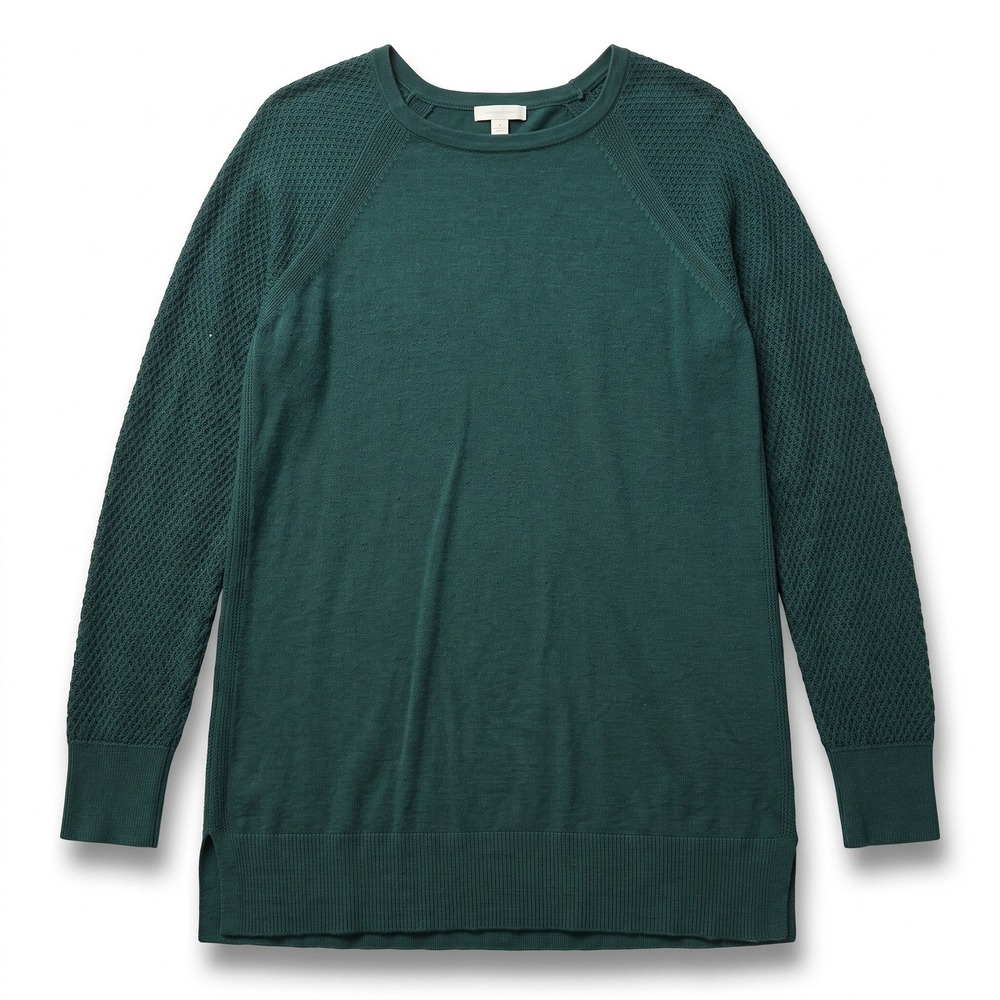 LOFT Outlet S Dark Green Sweater Waffle Knit Sleeve Womens Casual Cozy Pullover